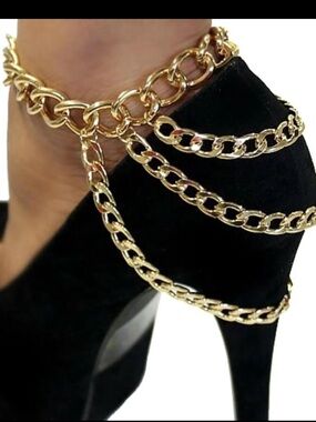 Super Sexy Chain Links Yellow Gold Dangle Drop Anklet Ankle statement Bracelet